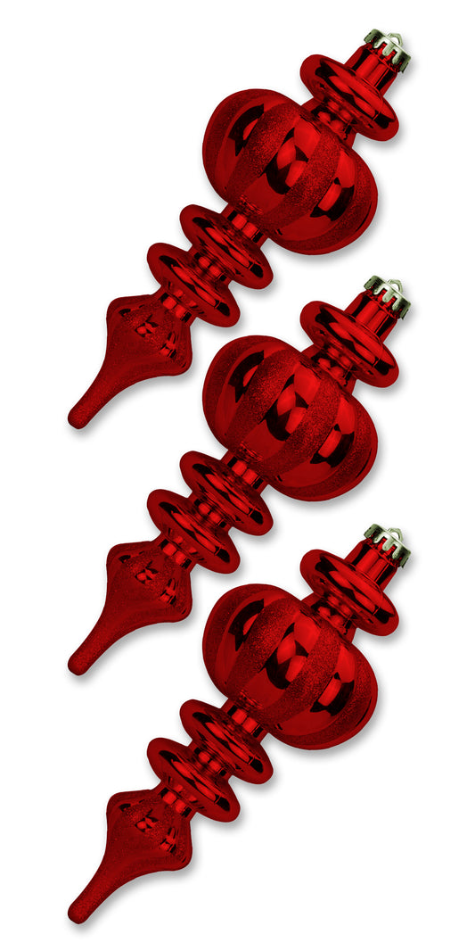 3 Pack 9" Red Finial Ornament with Red Glitter