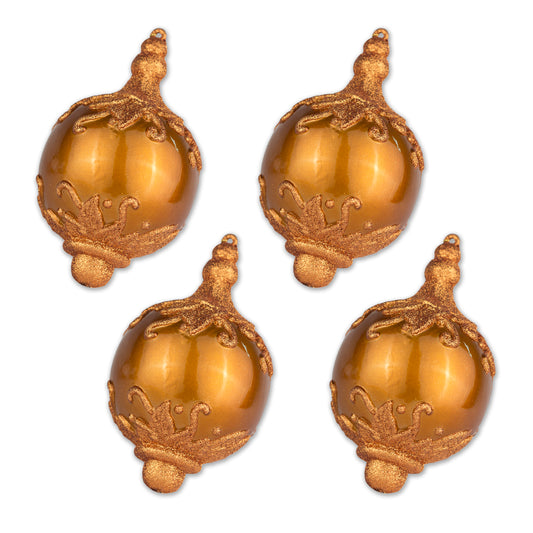 4 Pack of Copper Finial Ornaments with Glitter Enhancements