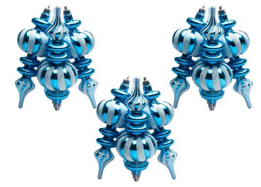 12 Pack Aqua and White Finial Ornament Set