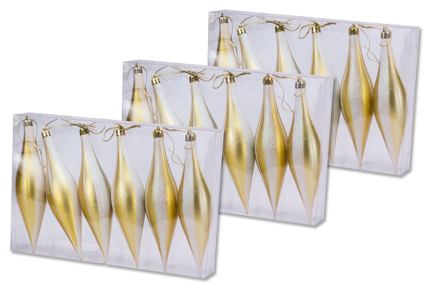 18 Pack 5.5" Gold Finial Ornament with White Glitter Stripes