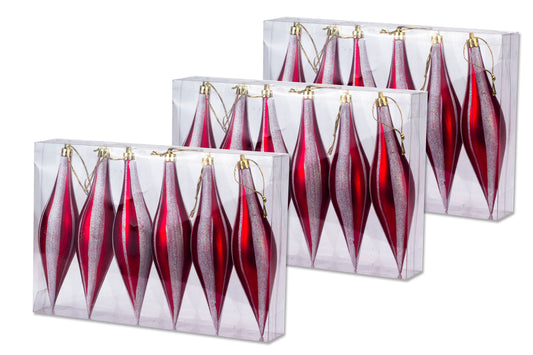 18 Pack 5.5" Red Finial Ornament with White Glitter Stripes