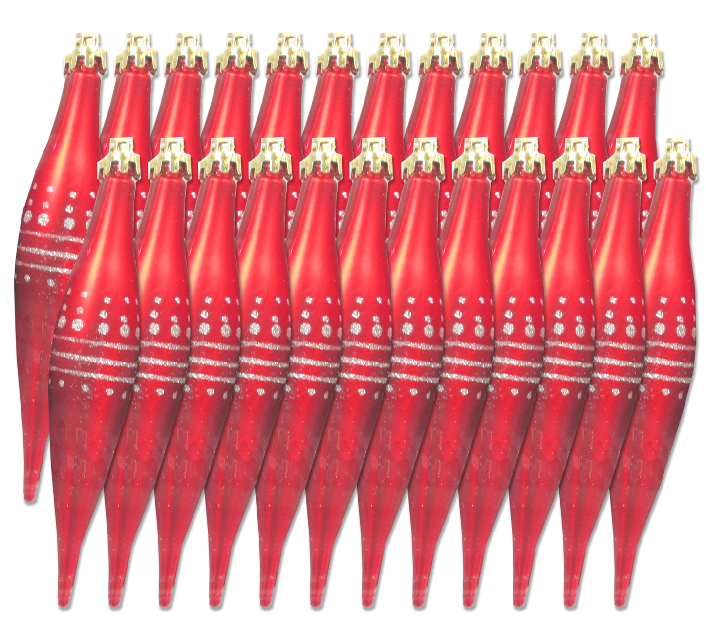 24 Pack Red and Silver Finial Ornaments with Dot Design