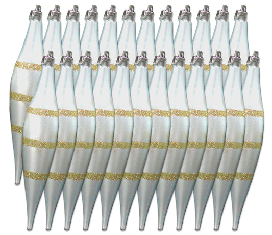 24 Pack Silver and Gold Finial Ornament with Line Design