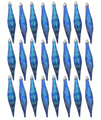 24 Pack Blue Finial Ornament with Snowflake and Line Glitter Design