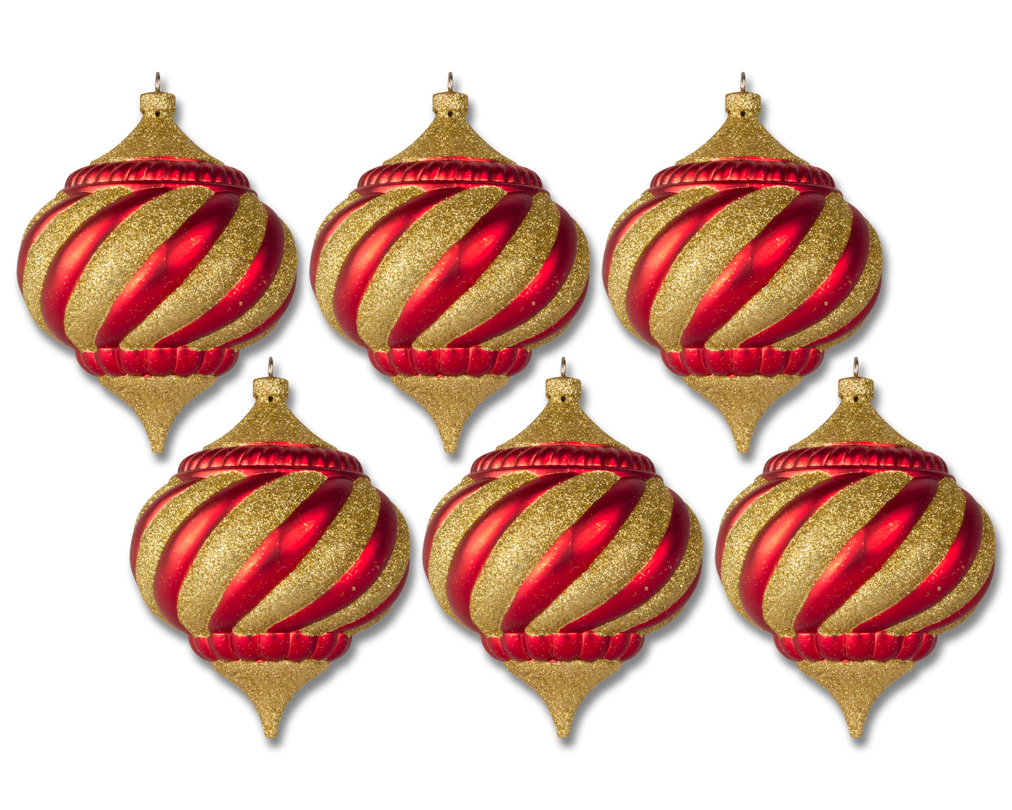 6 Pack of Red and Gold Onion Ornaments with Glitter Enhancements