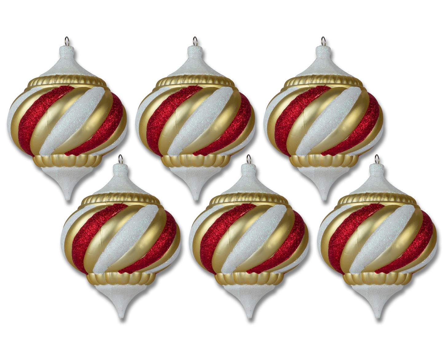 6 Pack of Gold, Red, and White Onion Ornaments with Glitter Enhancements