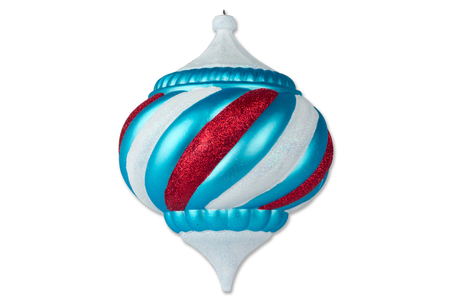 12" White Onion 300mm Ornament with Red, White and Aqua Stripes