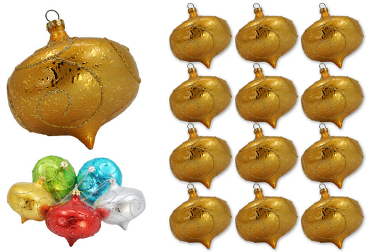 12 Pack 3" Matte Gold Onion Ornament with Gold Glitter Accents