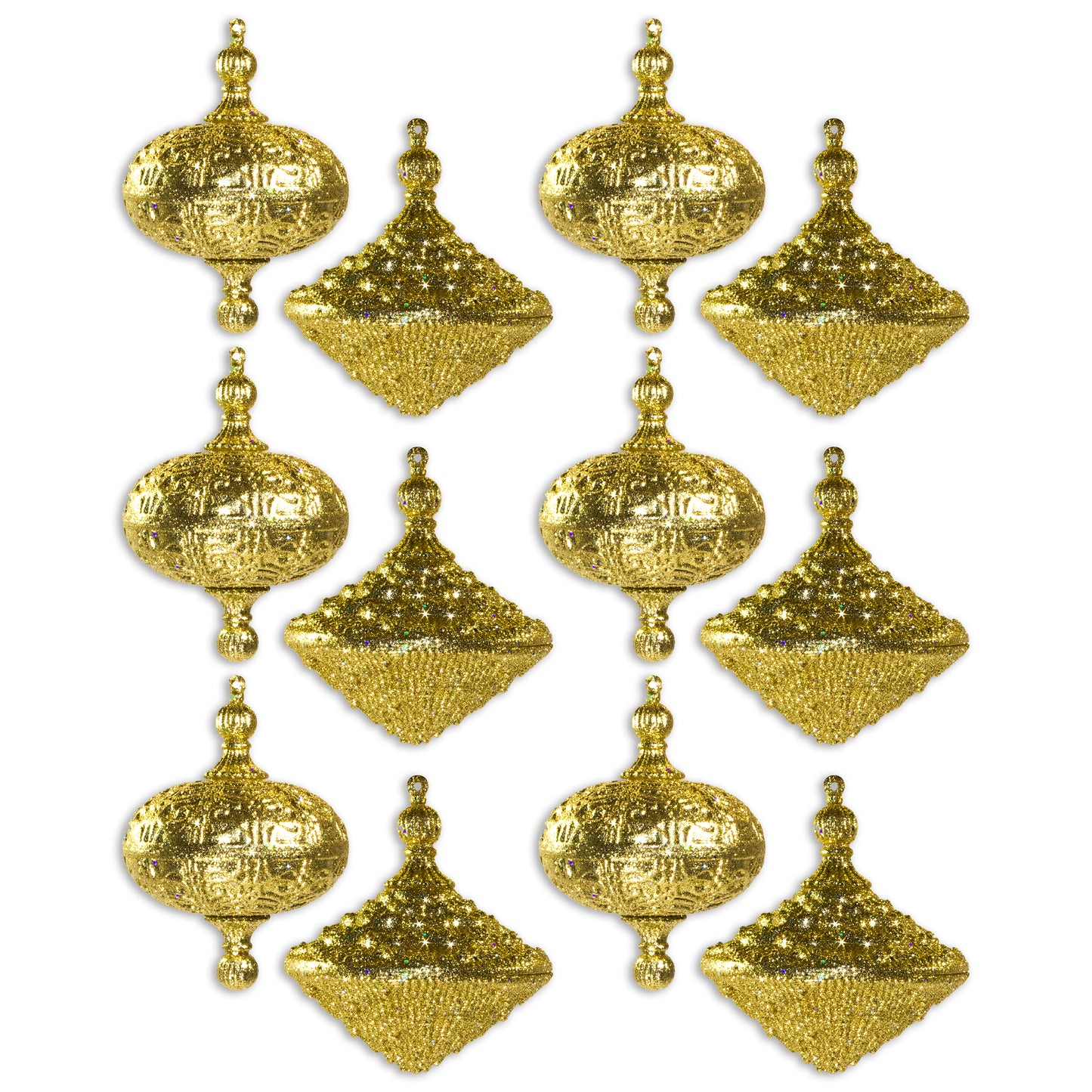 12 Pack Gold Oval and Onion Assorted Ornaments