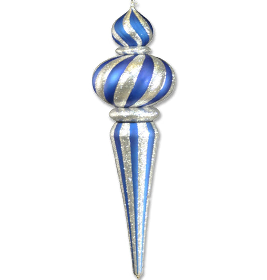 39" Blue and Silver Oversized Finial with Glitter Enhancement