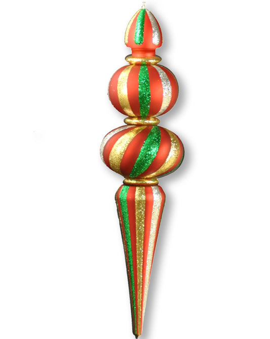 48" Green, Red, and Gold Oversized Finial Ornament with Glitter Enhancements