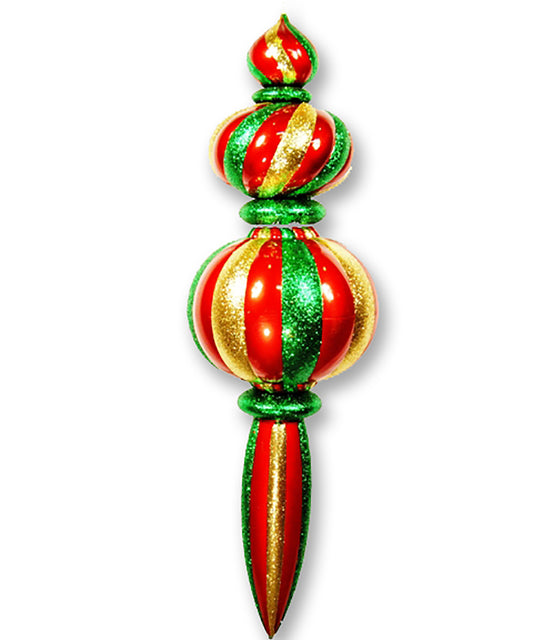 52" Green, Red, and Gold Oversized Finial Ornament with Glitter Enhancements