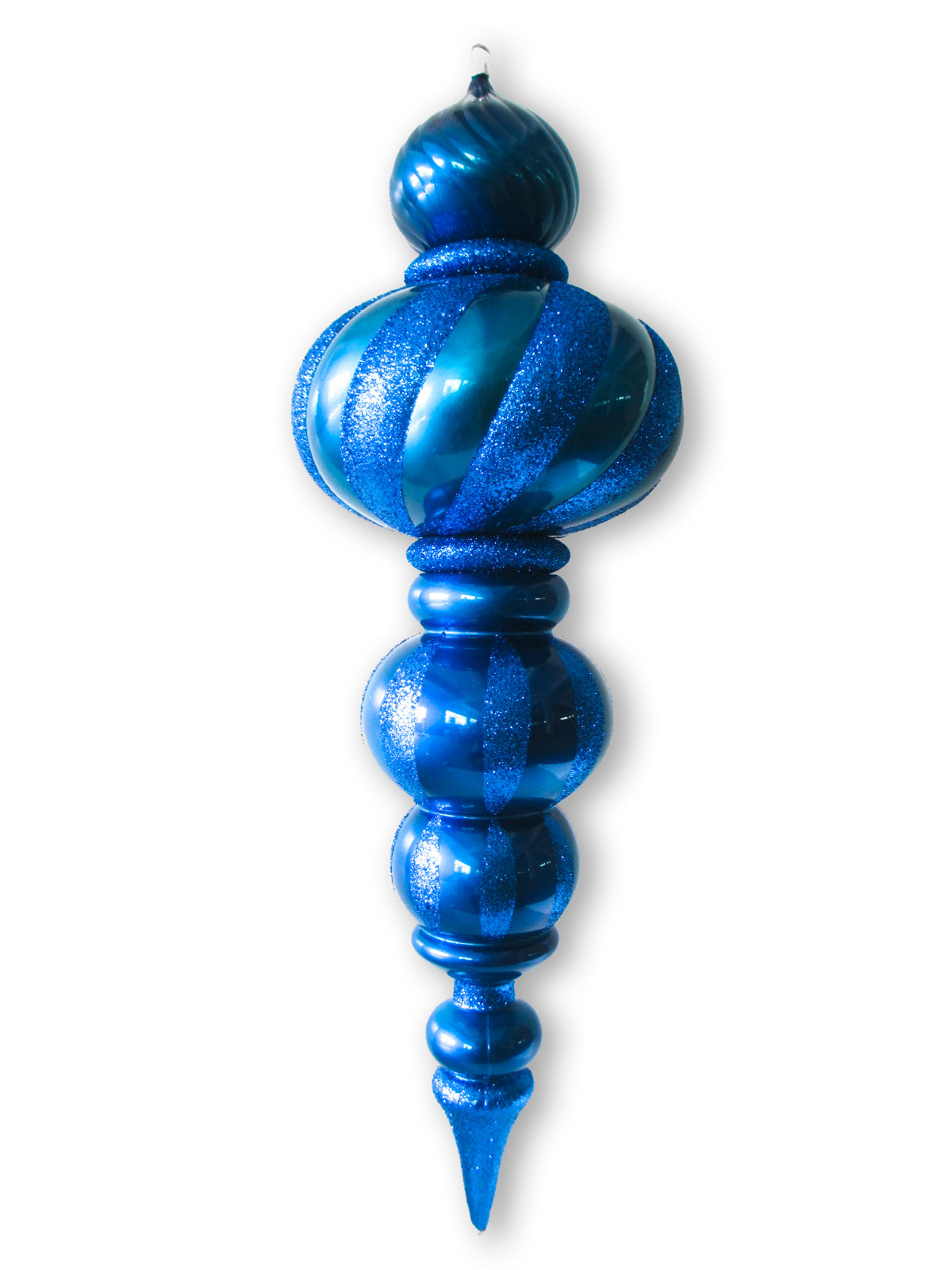 36" Large Blue Finial Ornament with Blue Glittered Stripes