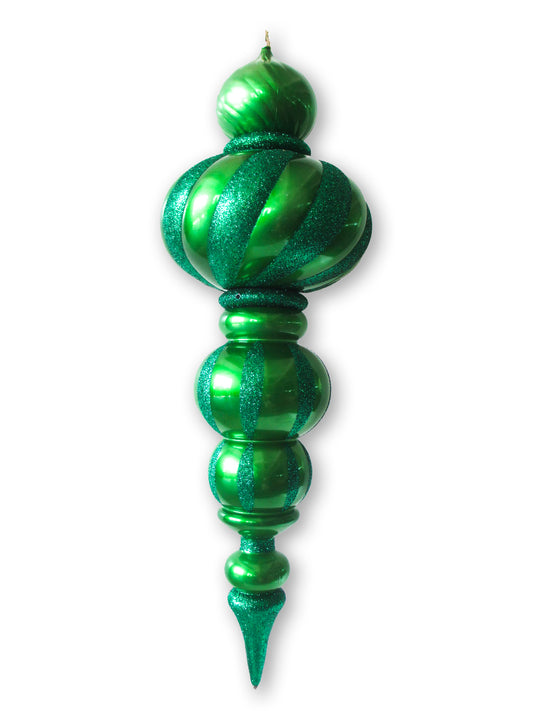 36" Large Green Finial Ornament with Green Glittered Stripes