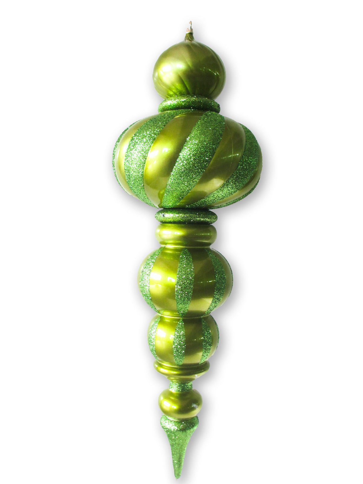 36" Large Lime Green Finial Ornament with Lime Green Glittered Stripes