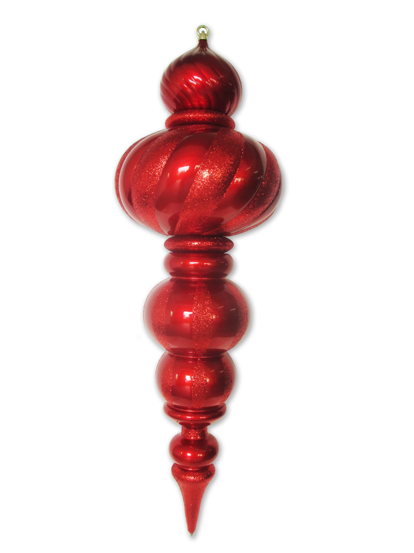 36" Large Red Finial Ornament with Red Glittered Stripes