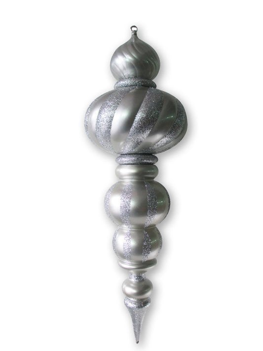 36" Large Silver Finial Ornament with Silver Glittered Stripes