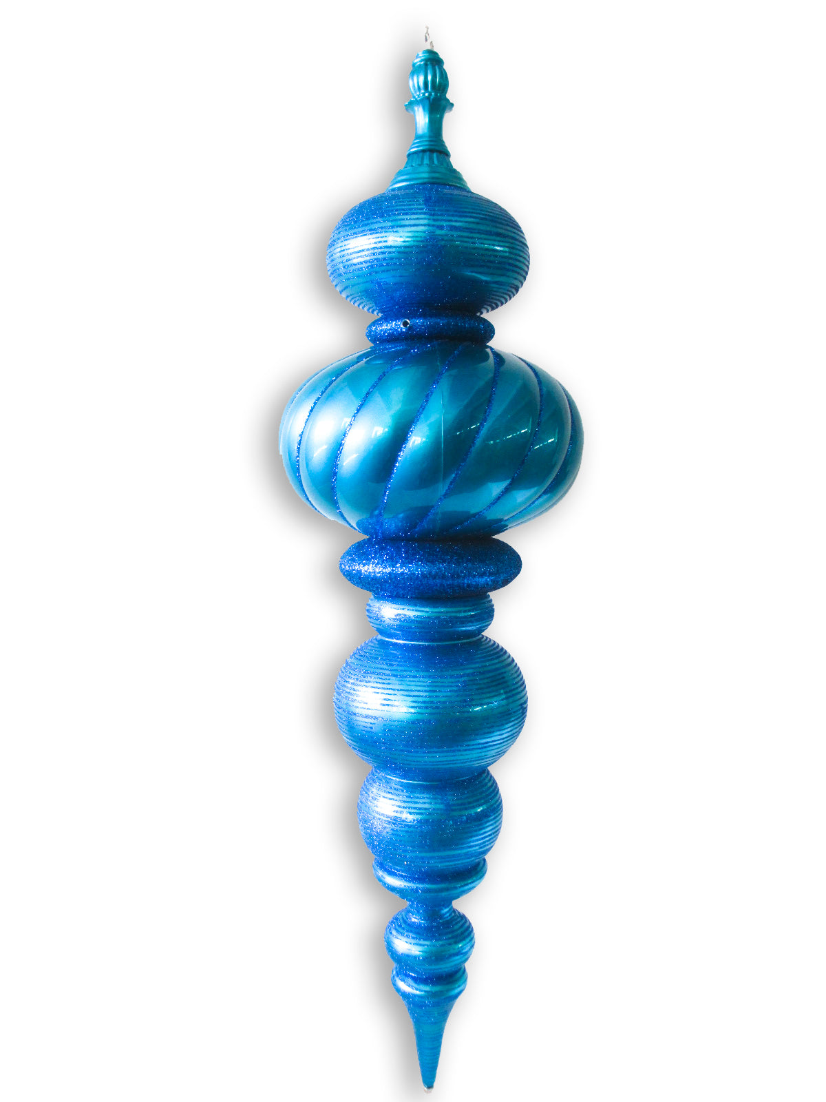 43" Large Blue Finial Ornament with Blue Glittered Stripes