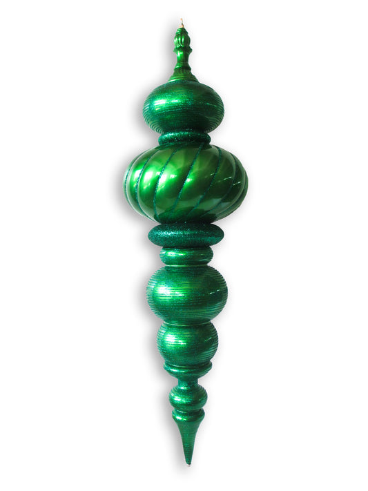 43" Large Green Finial Ornament with Green Glittered Stripes