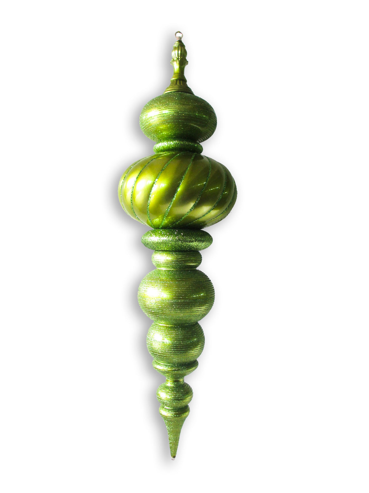 43" Large Lime Green Finial Ornament with Lime Green Glittered Stripes