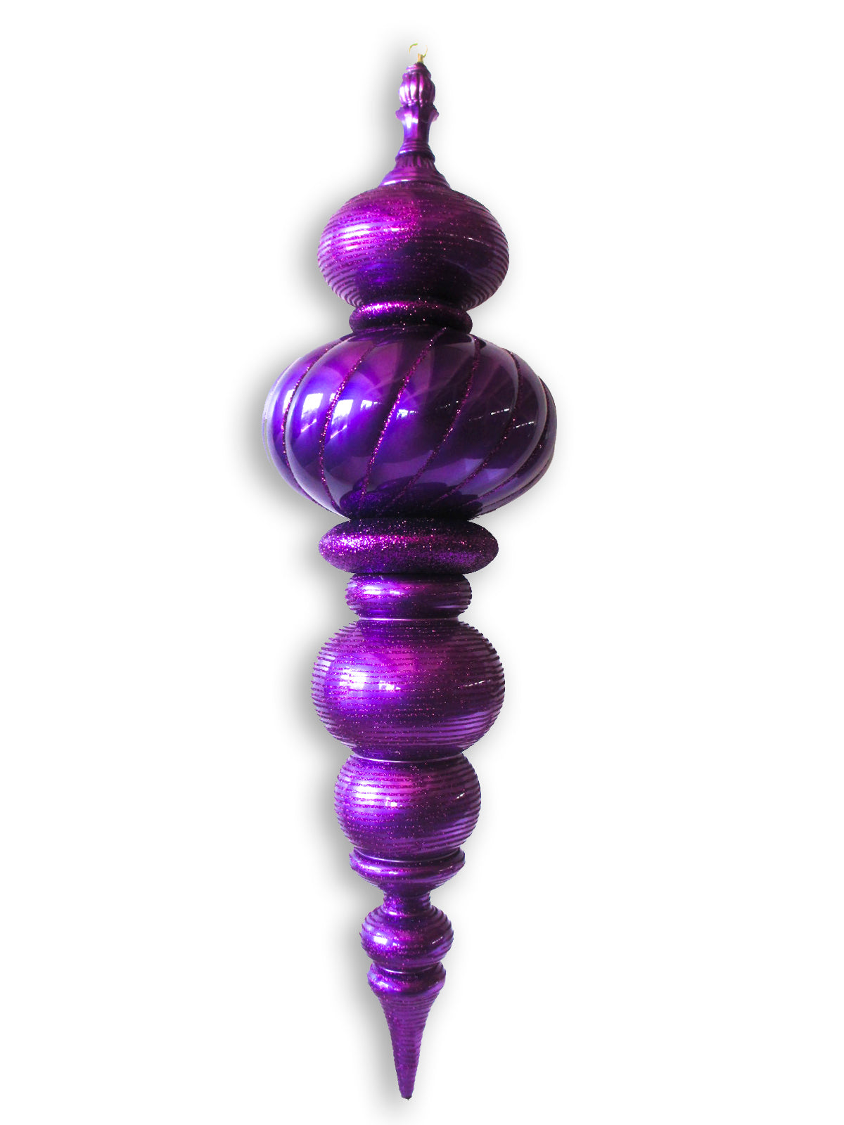 43" Large Purple Finial Ornament with Purple Glittered Stripes