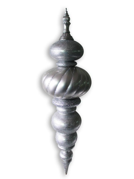 43" Large Silver Finial Ornament with Silver Glittered Stripes