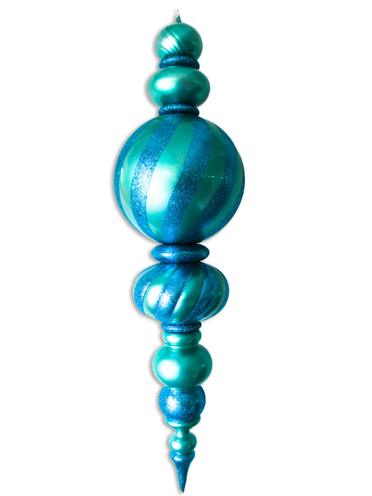 60" Jumbo Aqua Finial Ornament with Aqua Glittered Stripes