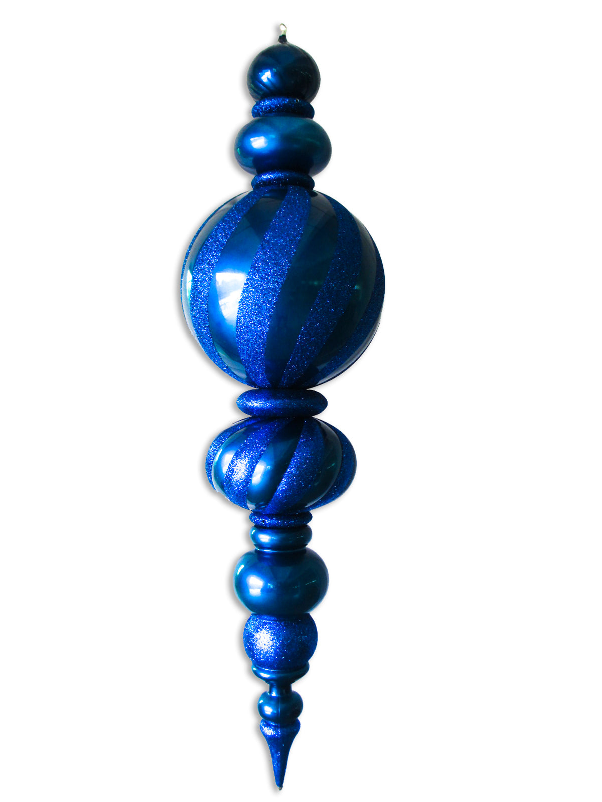 60" Jumbo Blue Finial Ornament with Blue Glittered Stripes