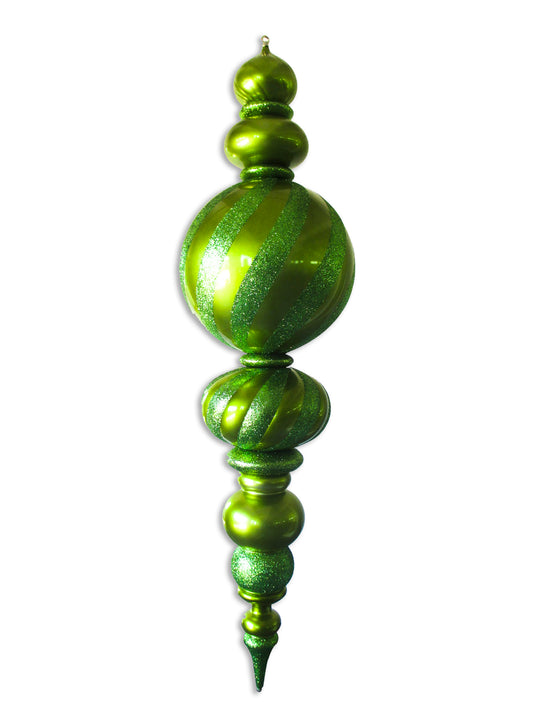 60" Jumbo Lime Green Finial Ornament with Lime Green Glittered Stripes