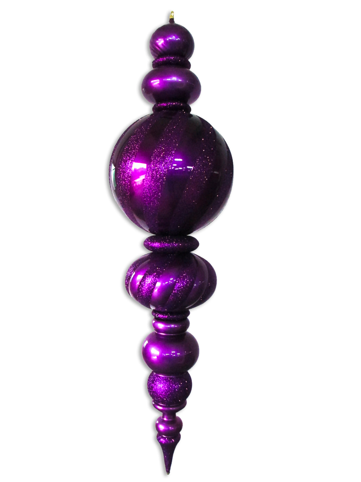 60" Jumbo Purple Finial Ornament with Purple Glittered Stripes