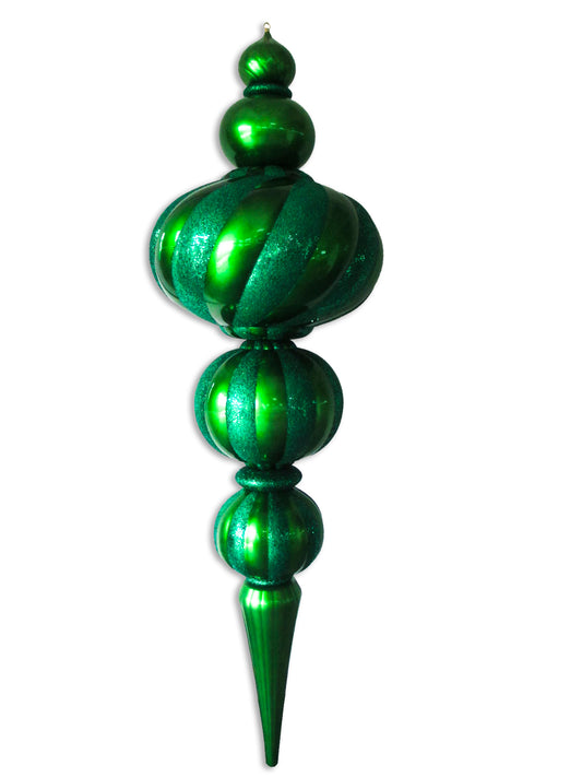 82" Jumbo Green Finial Ornament with Green Glittered Stripes