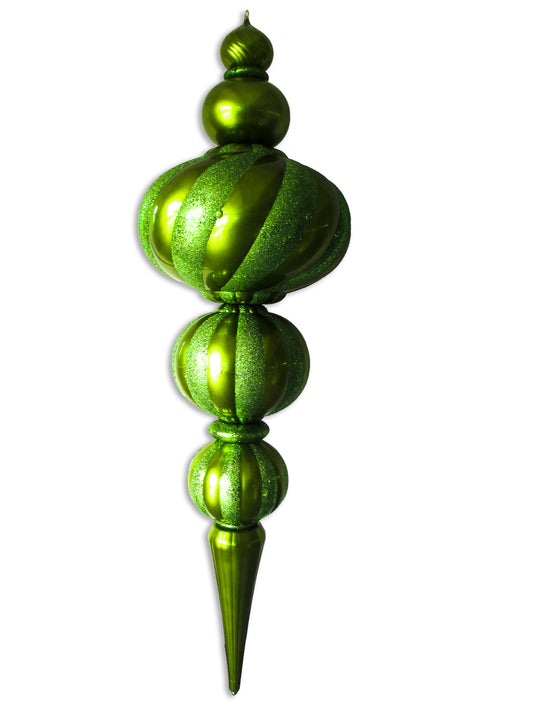 82" Jumbo Lime Green Finial Ornament with Lime Green Glittered Stripes