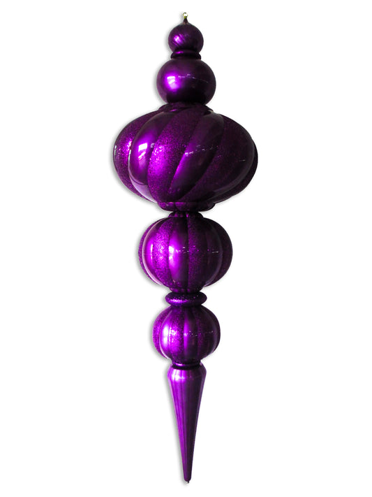 82" Jumbo Purple Finial Ornament with Purple Glittered Stripes