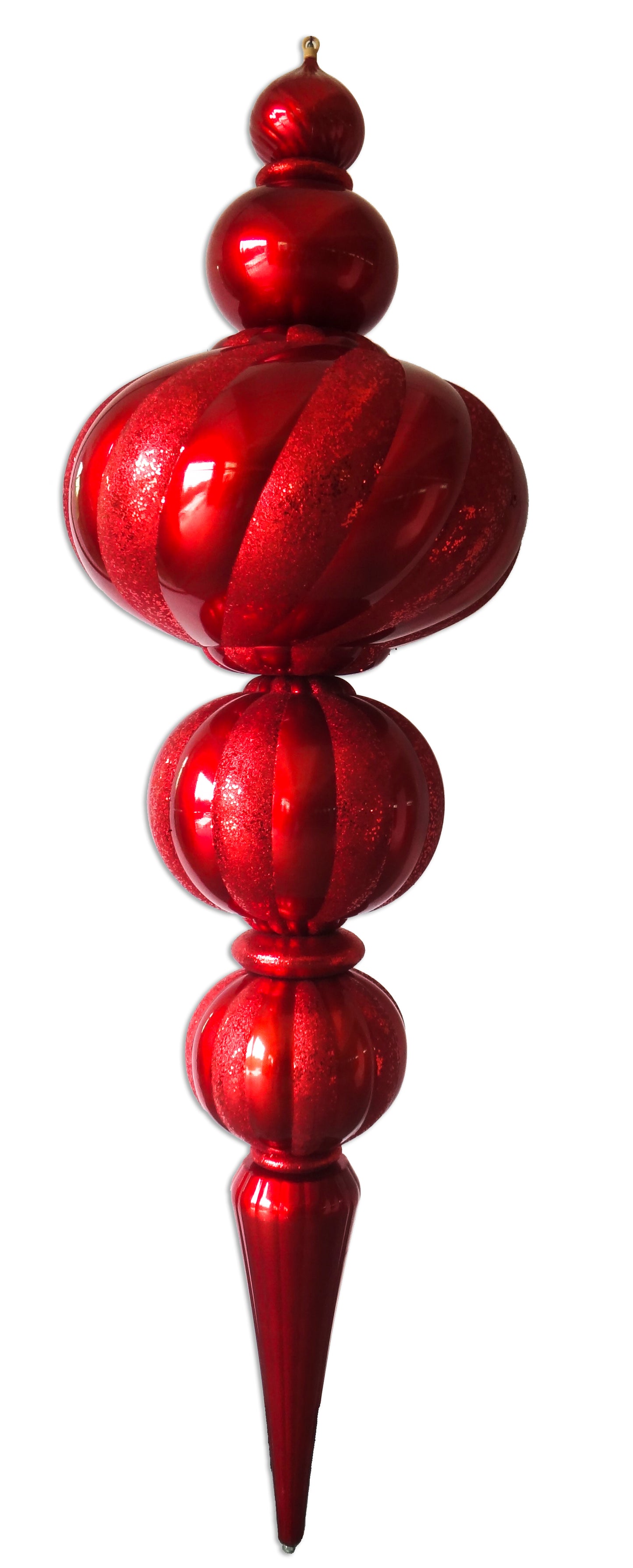 82" Jumbo Red Finial Ornament with Red Glittered Stripes