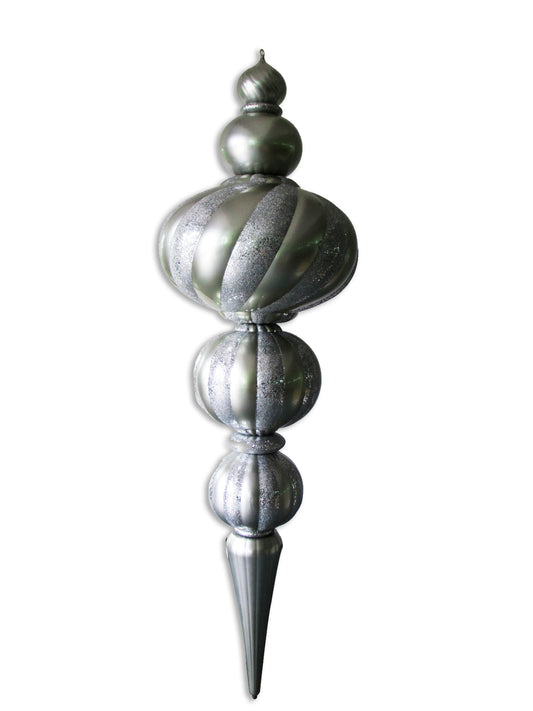 82" Jumbo Silver Finial Ornament with Silver Glittered Stripes