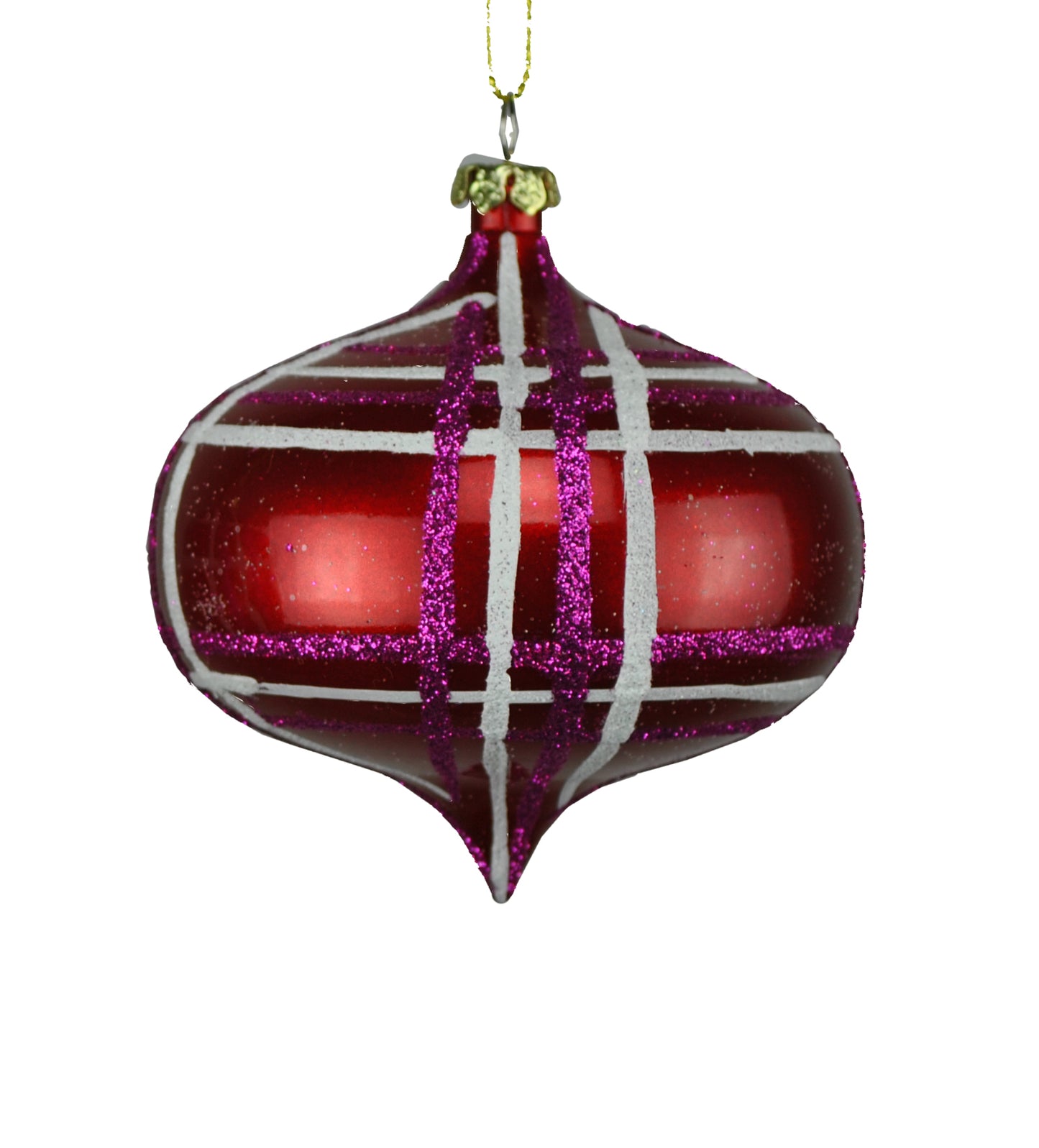 4 Pack of Red, Hot Pink, and White Striped Onion Ornaments with Glitter Enhancements