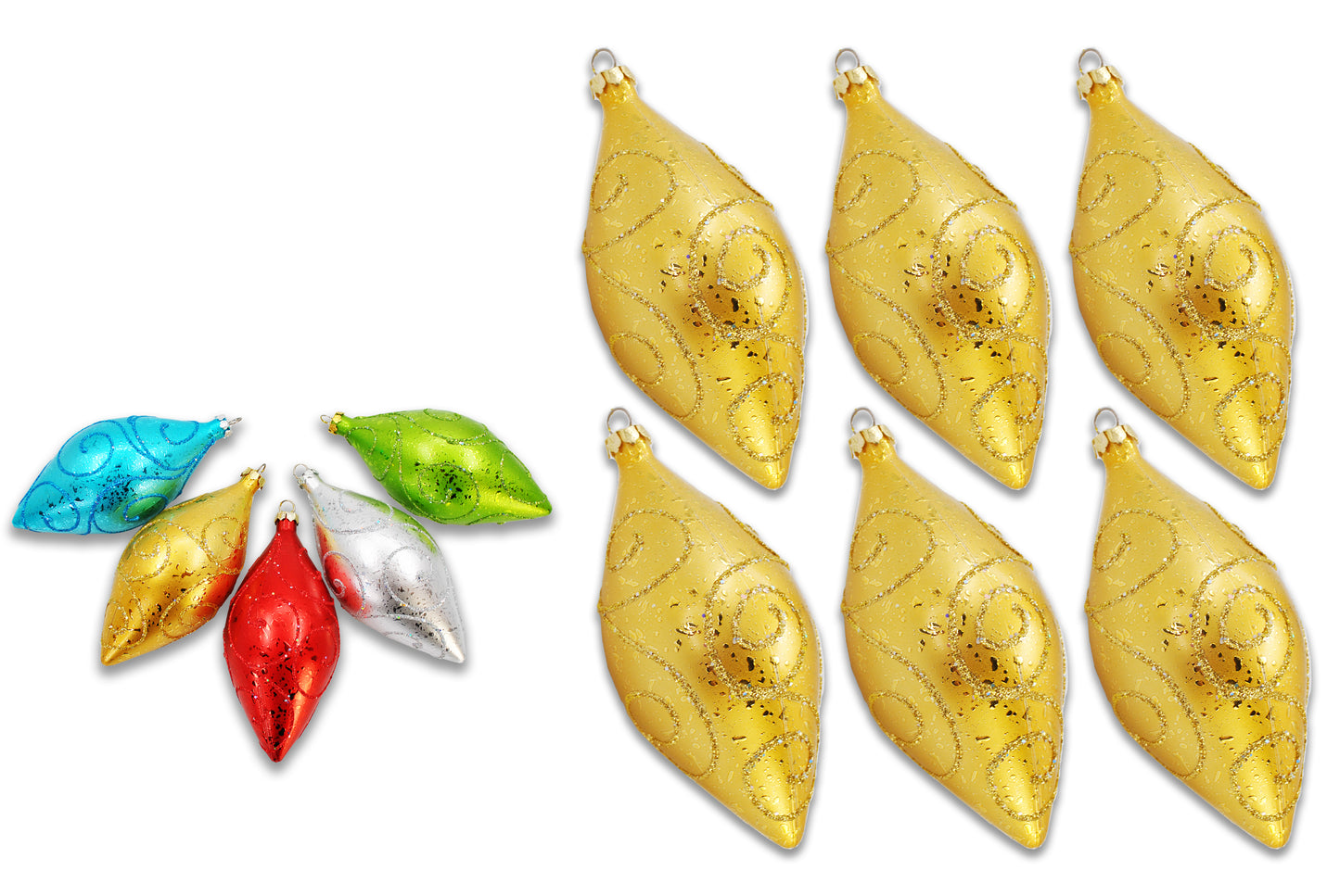 6 Pack 5" Gold Teardrop Ornament with Gold Glitter