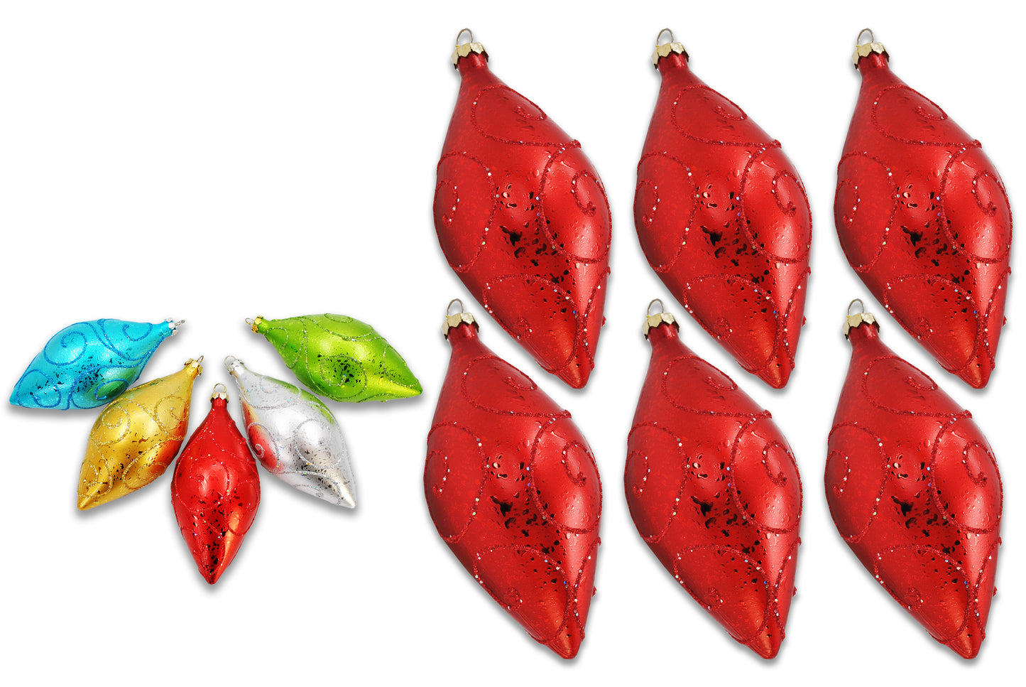 6 Pack 5" Red Teardrop Ornament with Red Glitter