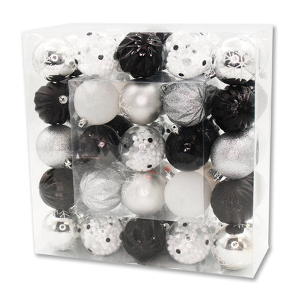 50 Pack Black, White, Silver and Clear Assorted Ball Ornaments