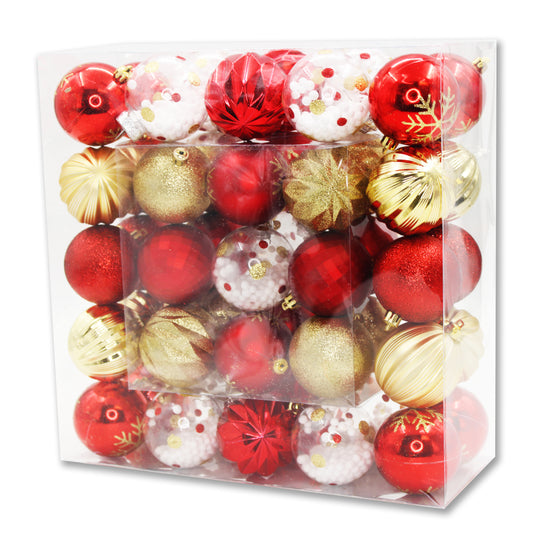 50 Pack Red, Gold and Clear Assorted Ball Ornaments