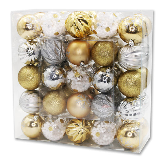 50 Pack Gold, Silver and Clear Assorted Ball Ornaments