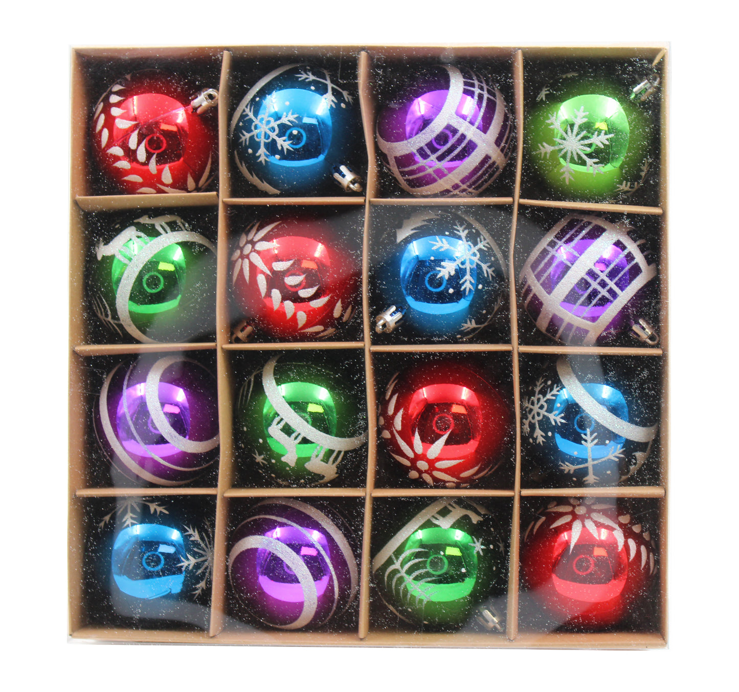 16 Pack Blue, Purple, Green and Red Assorted Ball Ornaments