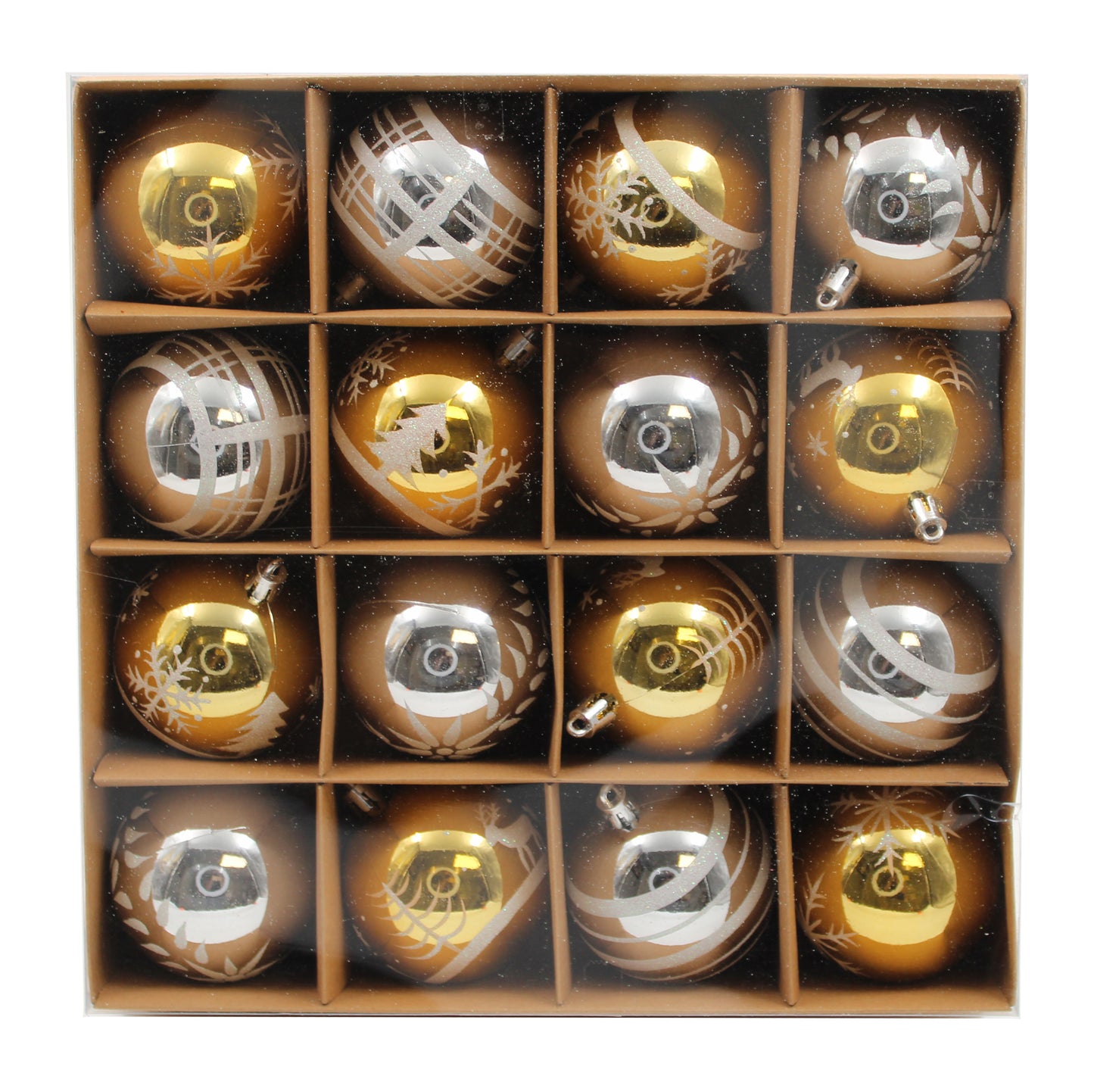 16 Pack Gold and Silver Assorted Ball Ornaments