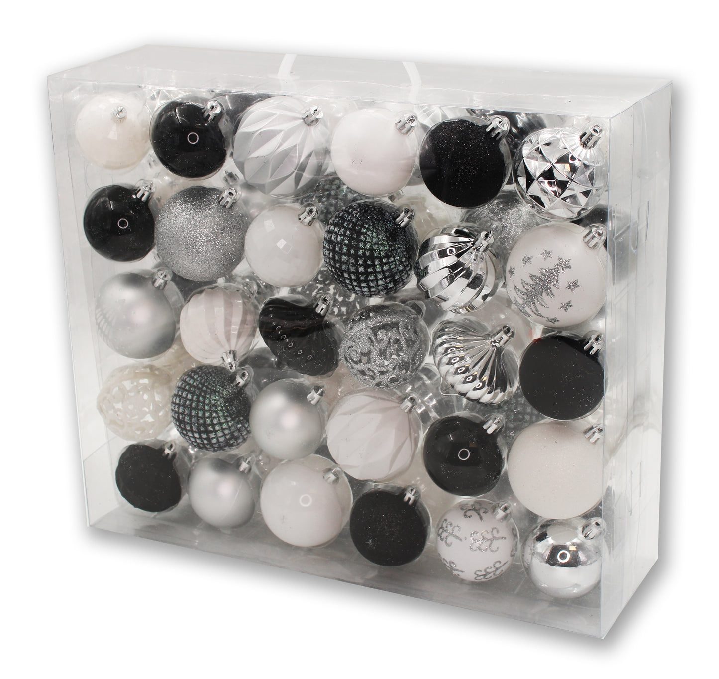 60 Pack Black, White and Silver Ball and Onion Assorted Ornaments