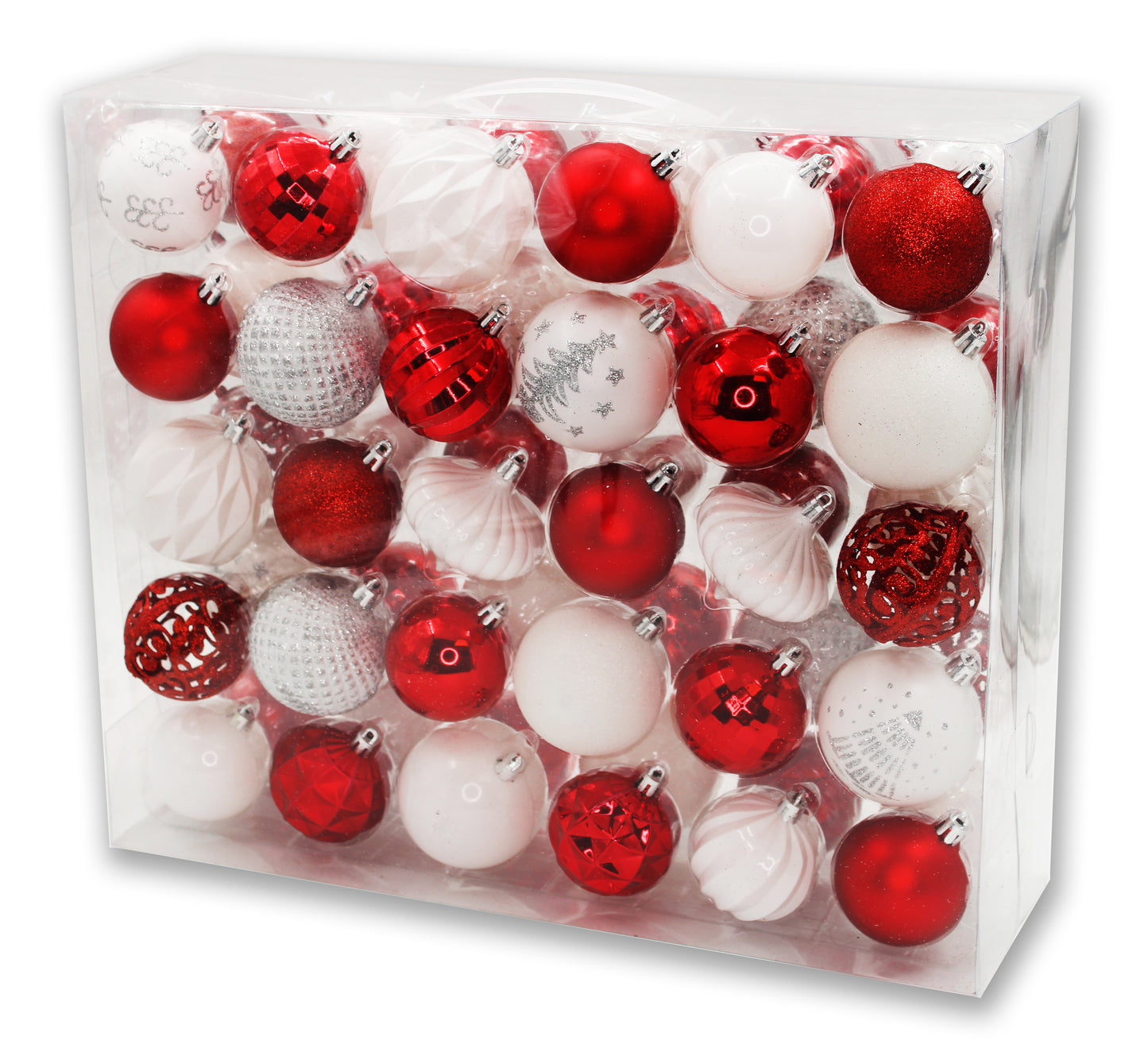 60 Pack Red and White Assorted Ball and Onion Ornaments