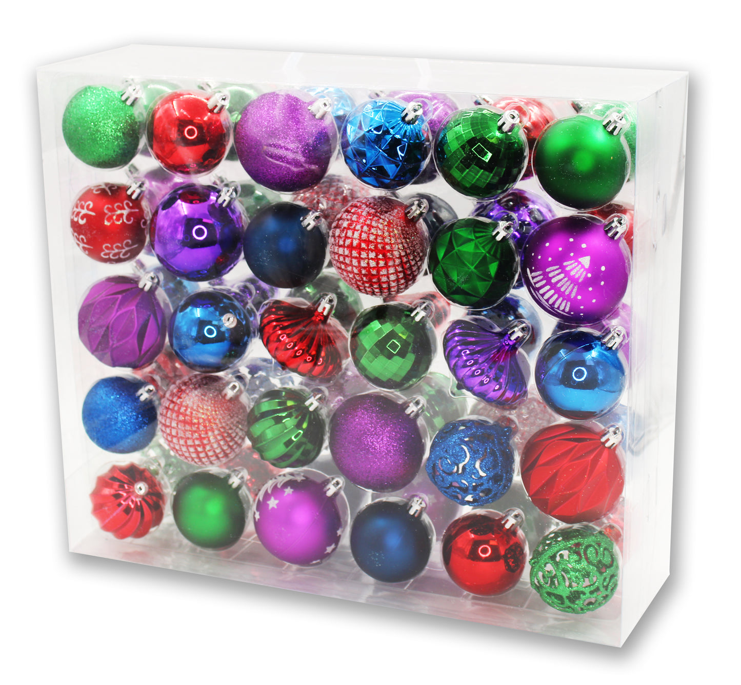 60 Pack Blue, Purple, Green, Red Assorted Ball and Onion Ornaments