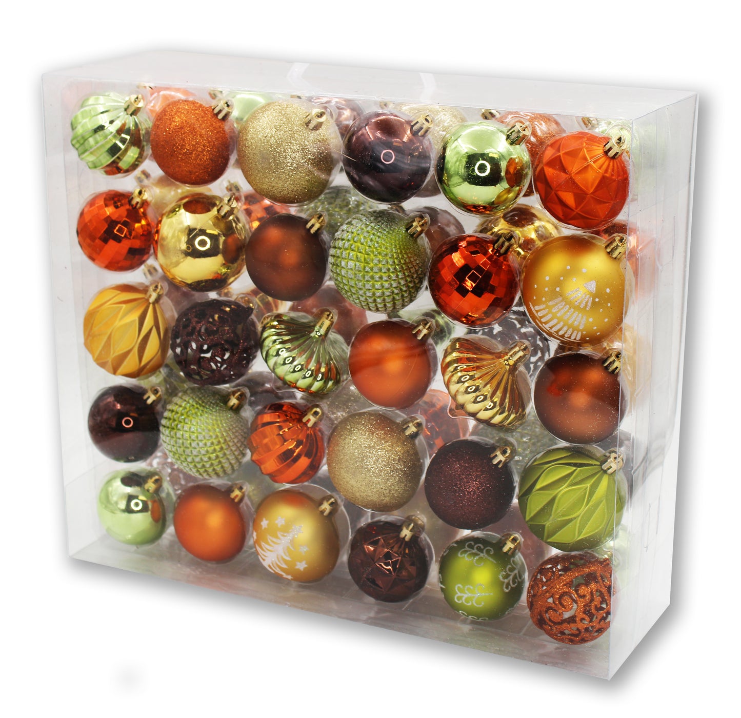 60 Pack Lime Green, Copper, Gold, Brown Assorted Ball and Onion Ornaments