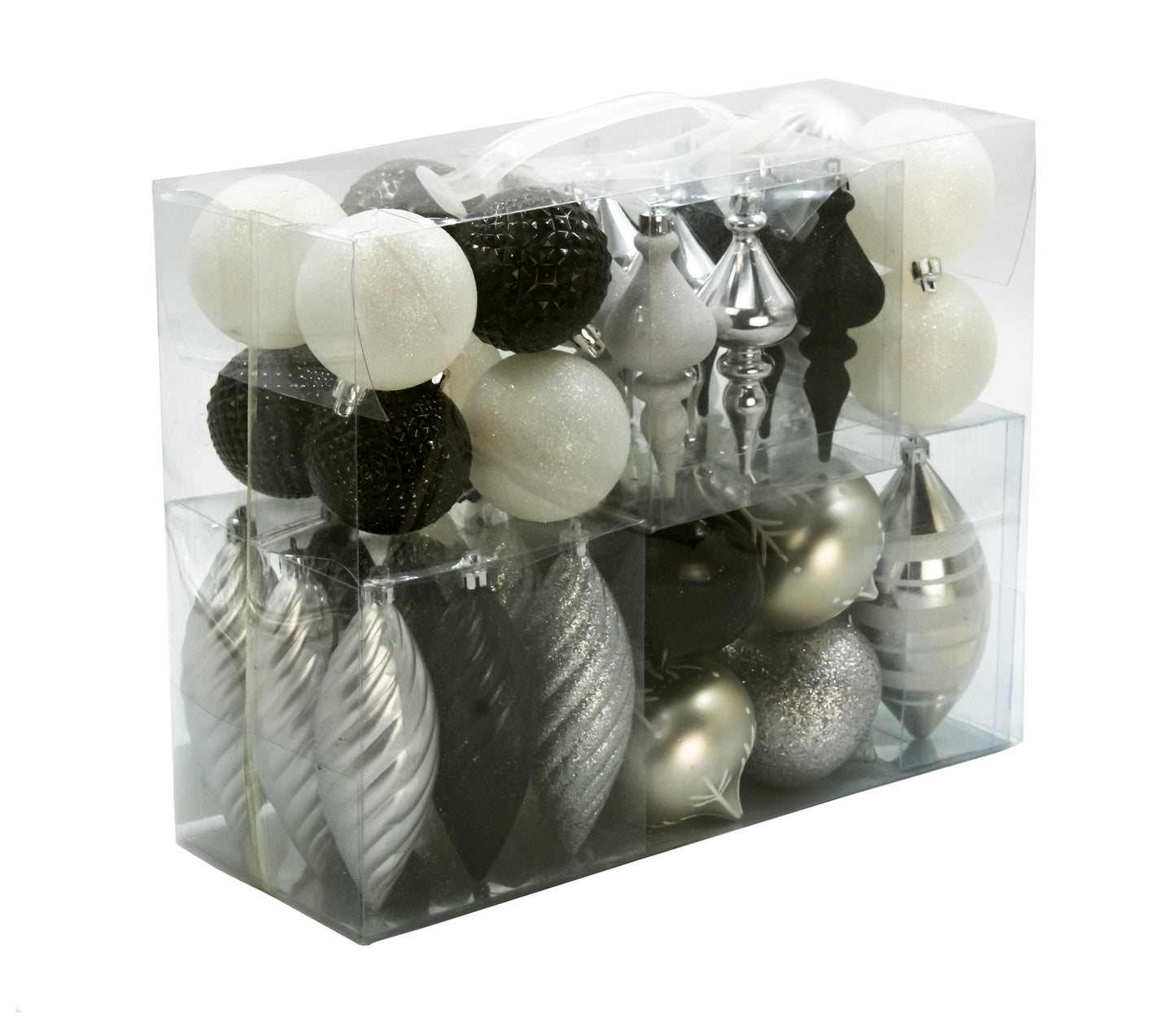 40 Pack Black, Silver, White Assorted Ornaments