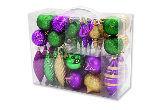 40 Pack Green, Gold, Purple Assorted Ornaments