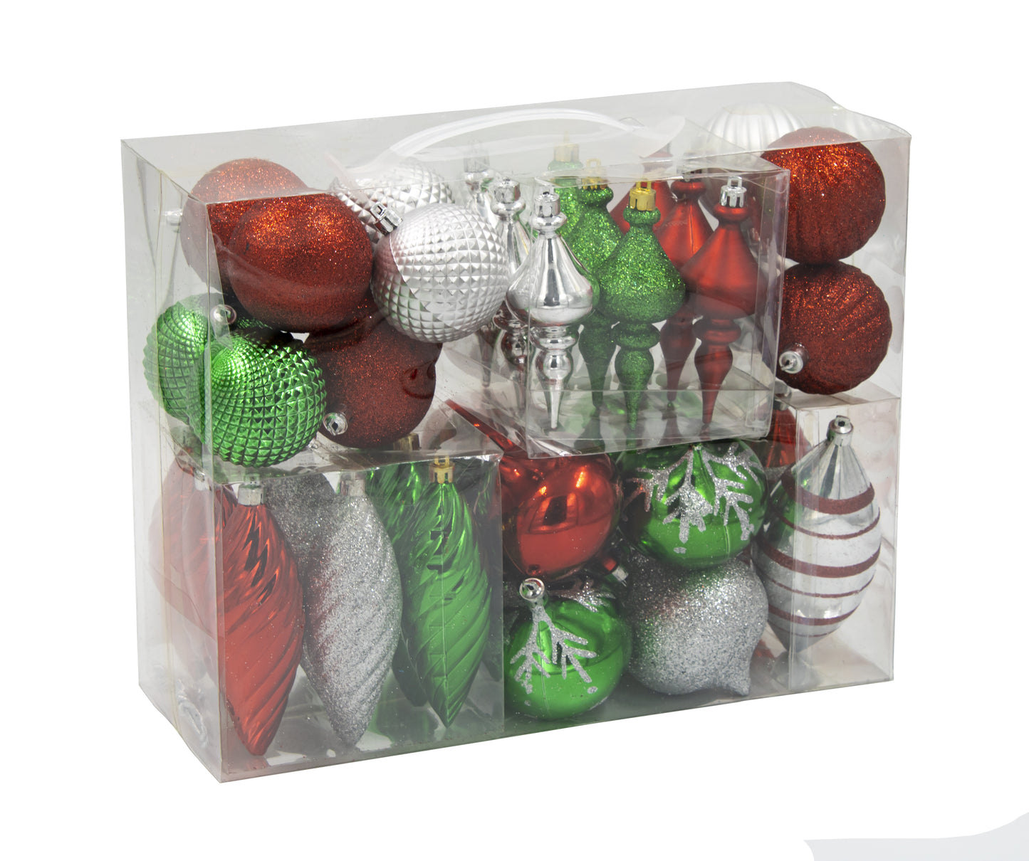 40 Pack Red, Green, Silver Assorted Ornaments